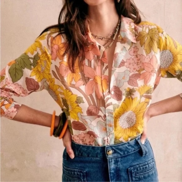 Sezane Pierro Shirt Boho 70s - Size 36 - Picture 3 of 5